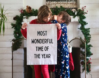 Most Wonderful Time of the Year, Winter Wall Decor, Minimalist Wall Hanging, Holiday Family Photo Prop, Minimal Christmas Decor