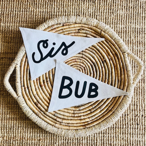 Sis and Bub Pennant, Nursery Wall Decor, Nursery Wall Hanging, Coastal Boy Room, Brother Sister, Surf Nursery Decor, Boho Surf Wall Art,