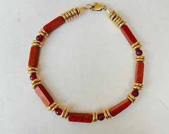 Vintage Rolled Gold and Gemstone Bracelet Handmade