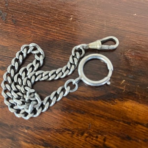 Antique Victorian Watch Fob Chain, White Metal Bracelet