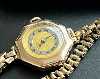 Antiek 9ct massief gouden horloge uit de jaren 40, gemerkt dames Art Deco