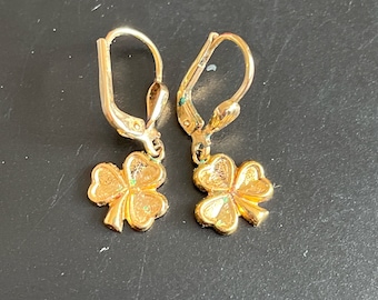 Vintage Rolled Gold Clover Leaf Drop Earrings