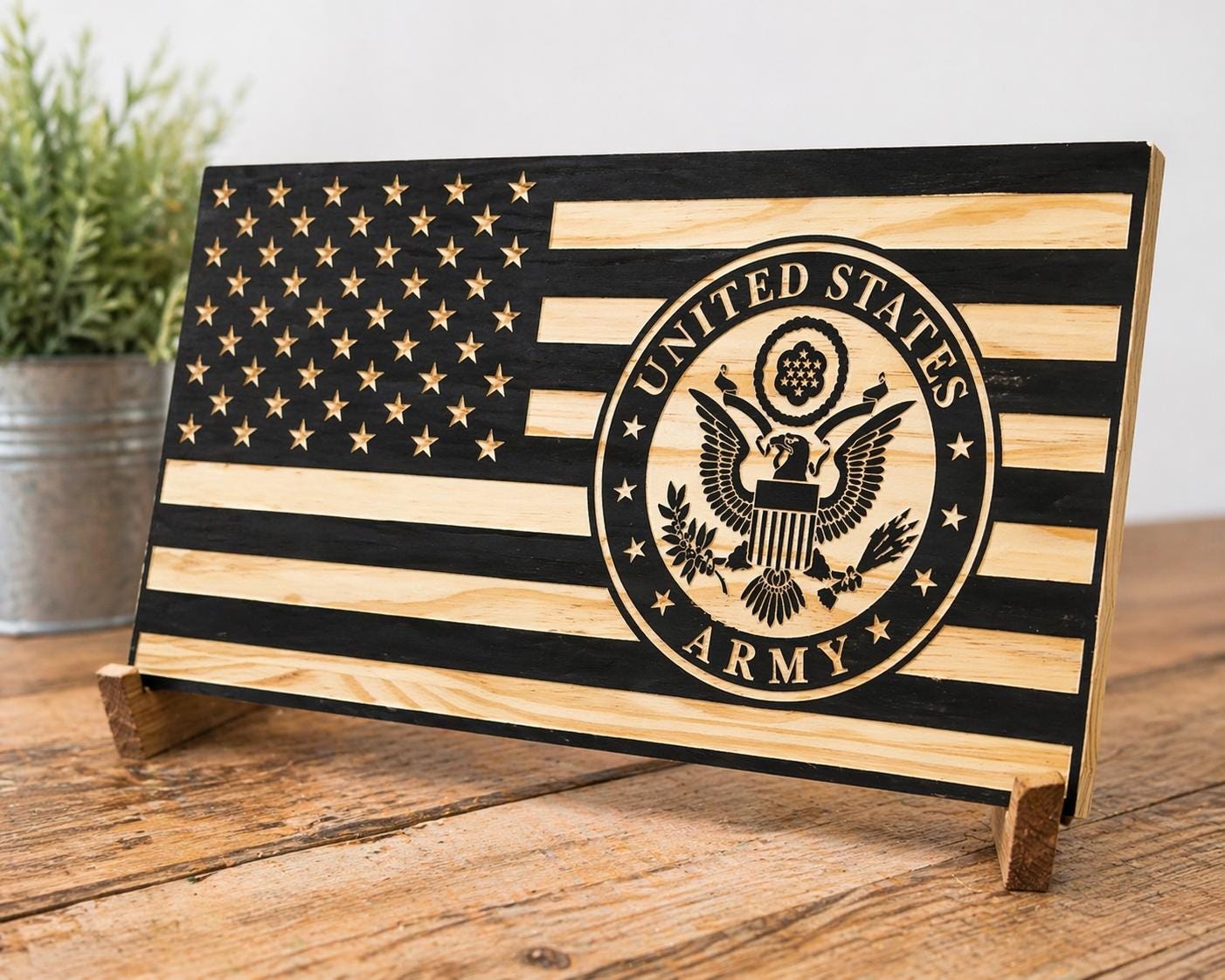 United States Army Wooden Flag | Handcrafted Military Wall Art, Rustic ...