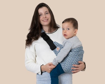 Porte-bébé – Cadeau élégant pour une fête prénatale. Coton biologique, peut supporter jusqu'à 20 kg, testé pour la sécurité, design compact