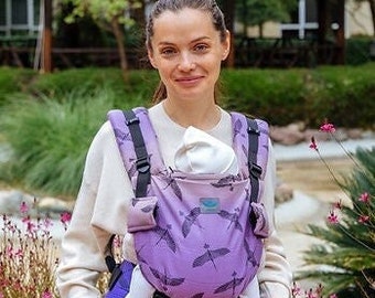 Baby Carrier, from Newborn to 2 years, Woven Organic cotton, Purple, Unique Baby Shower Gift For Mom and Dad
