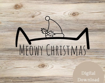 Meowy Christmas SVG, Katze Weihnachten SVG, Digitaler Download für Weihnachten Deko, Minimalistische Weihnachten, Plotterdatei für Cricut und Silhouette