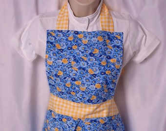 Apron / Smock Blue and Yellow Flowers