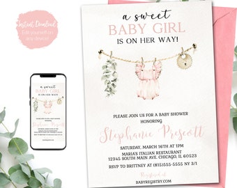 Baby Shower Invitation For A Baby Girl - Instant Download - Pink