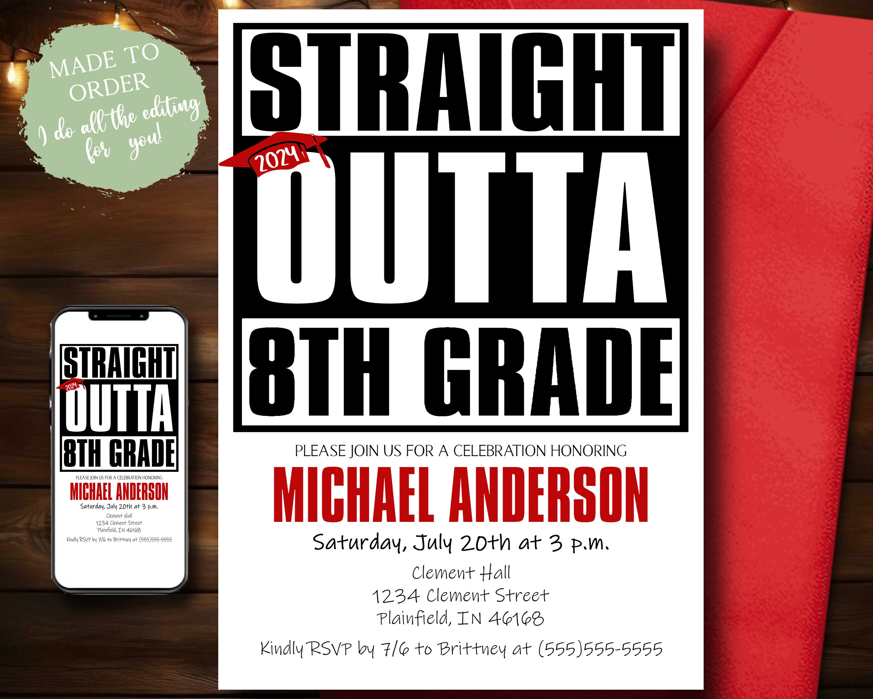 Personalized 8th Grade Graduation Invitation Straight Out of 8th Grade ...