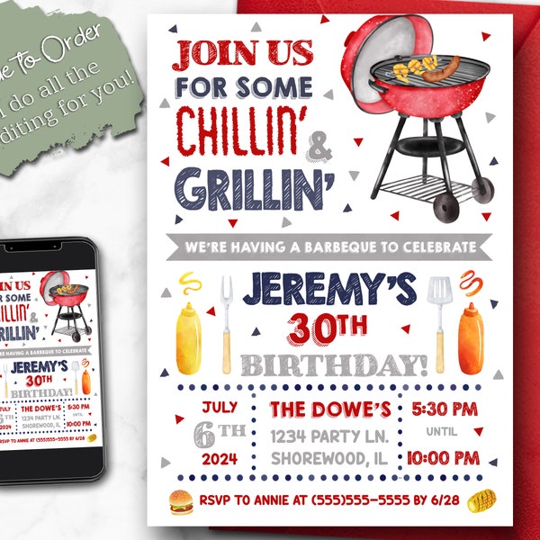 Birthday Cook Out Invitation - Birthday Invitation - Cook Out - Custom Invitation