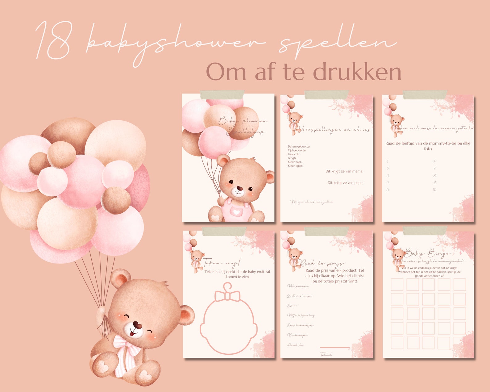 18 Babyshower Spelletjes, Invulkaarten, Babyshower Meisje, Babyshower ...