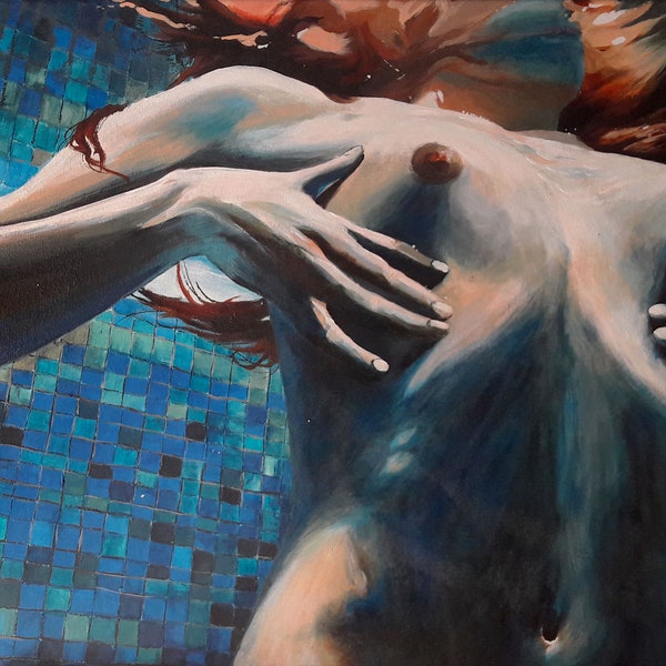 Peinture acrylique femme piscine