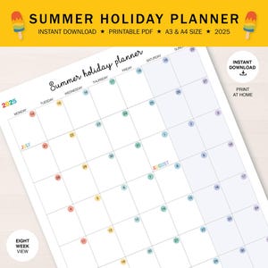 Wandplaner für die Sommerferien 2025, Wandkalender für die Schulferien, druckbarer Wandplaner, Aktivitätsplaner, druckbarer Kalender, Aktivitätszeitplan