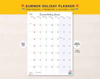Summer Holiday Wall Planner 2026, School Holiday Planner, Printable Wall Planner, Activity Planner, Printable Calendar, Activity Schedule