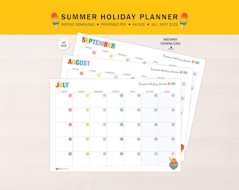 Planificador de verano para niños 2026, Planificador de vacaciones de verano imprimible, Planificador de vacaciones escolares, Planificador familiar de pared, Horario de verano, Planificador de actividades