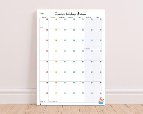 Summer Holiday Planner 2026, A3 Print, School Holiday Wall Planner, Summer Holiday Calendar, Family Calendar, Activity Planner, Poster