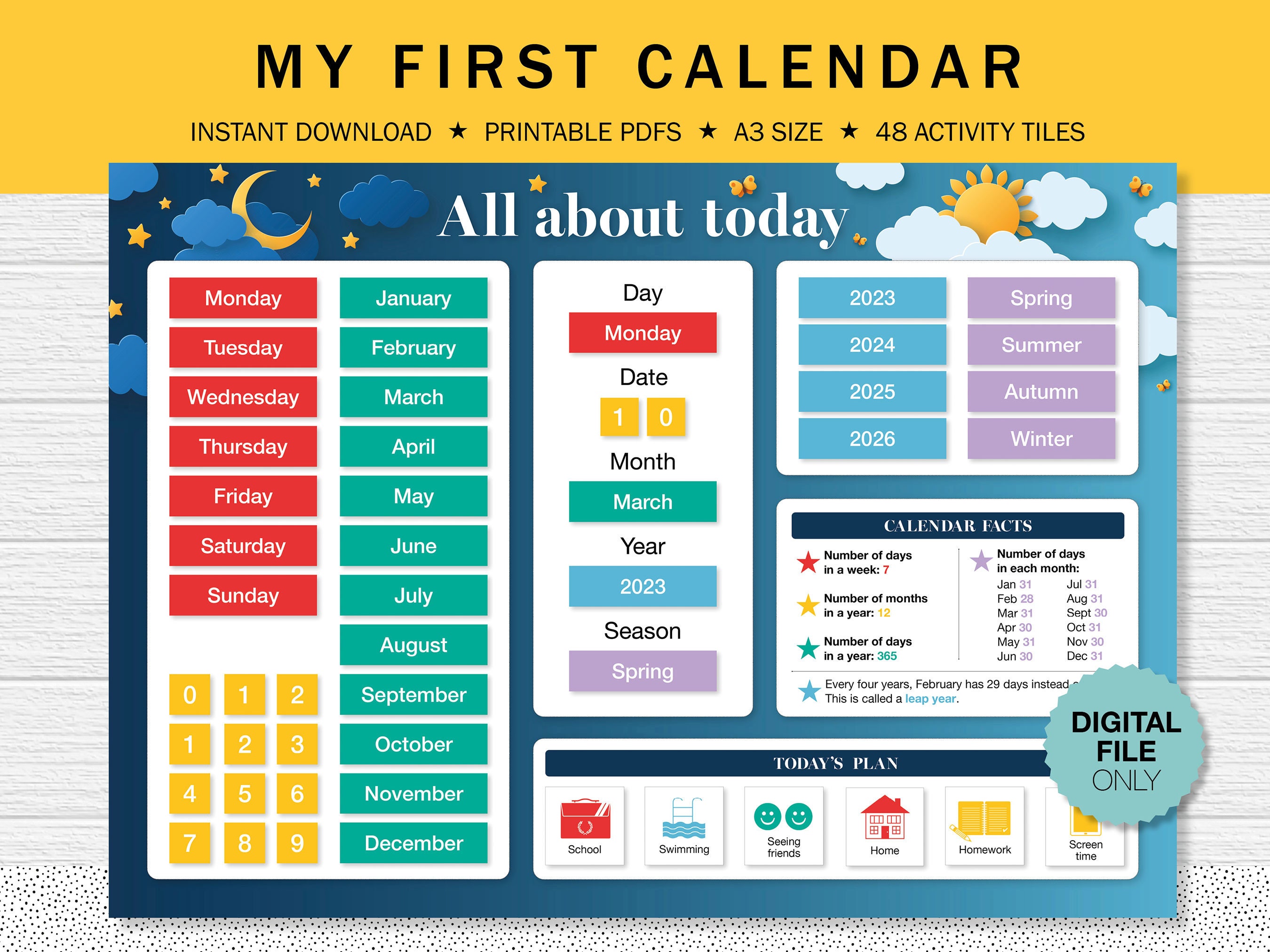 Printable Calendar for Kids Daily Routine Chart Childrens - Etsy