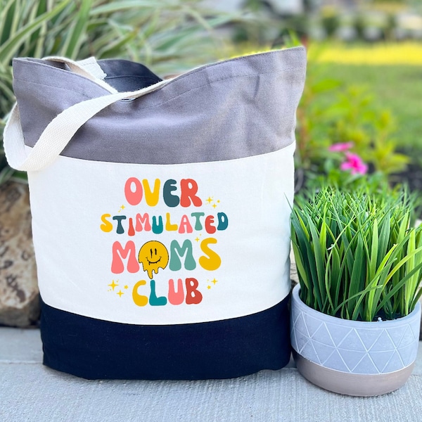 Overstimulated Moms Club Tote Bag, Overstimulated Moms Canvas Tote Bag, Cute Tote Bag for Moms, Moms Club Tote Bag, Girly Tote Bag, Mom Gift