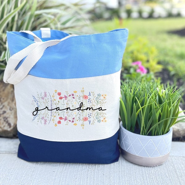 Grandma Flowers Tote Bag, Grandma's Vacation Bag, Grandma Nana Bag, Grandma Gift Bag, Shopping Bag, Mother's Day Gift, Grandma Beach Bag