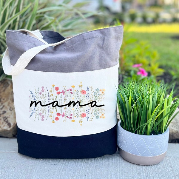 Funny Mama Bag, Mother 's Day Gift, New Mama Bag, Mom Shopping Bag, Birthday Gift, Canvas Tote Bag,  Farm Floral Bag, Baby Shower Gift, Mimi