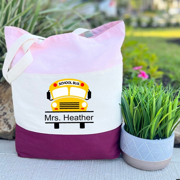 Personalized Bus Driver Gift, Bus Driver Tote Bag, Custom Name Bus Driver Gift, Canvas Tote Bag, School Bus Gifts, Funny Bus Driver Gift