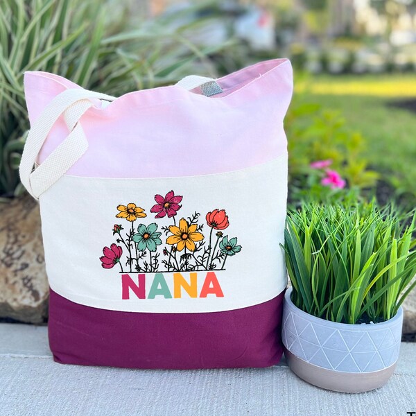 Nana Canvas Tote Bag, Personalized Nana Tote, Nana Bday Gift, Grandma Gift, Nana Market Bag, Monogram Tote, Nana Yoga Gift, Mothersday Gift