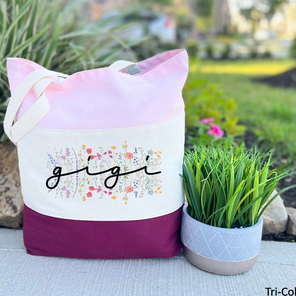 GiGi Canvas Bag, Farm Floral Gigi Bag, Grandma Gift Bag, Grandmother Tote Bag, Nana Tote, Mothers day Gift, Canvas Tote Bag, Grandma Gift