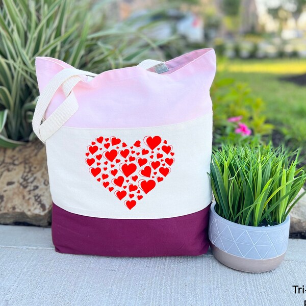 Valentines Heart Tote Bag, Cute Heart Bag, Valentines Day Bag, Gift For Lady, Heart Gift for Wife, Valentines Day Gift, Canvas Tote Bag