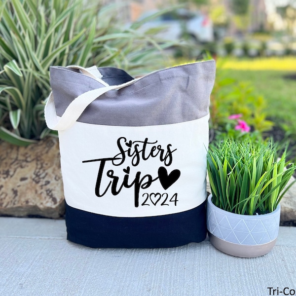 Sisters Trip 2024 Tote Bag, Girls Trip Bags, Gift For Sisters, Besties Trip Heart Bag, Sisters Weekend Gift,  Sisters Birthday Gift Bag