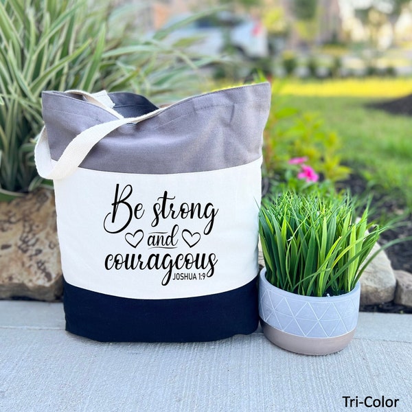 Personalized Bible Verse Bag, Christian Bag, Christian Gift, Be Strong & Courageous Bag, Religious Gift Bag, Birthday Gift, Canvas Tote Bag