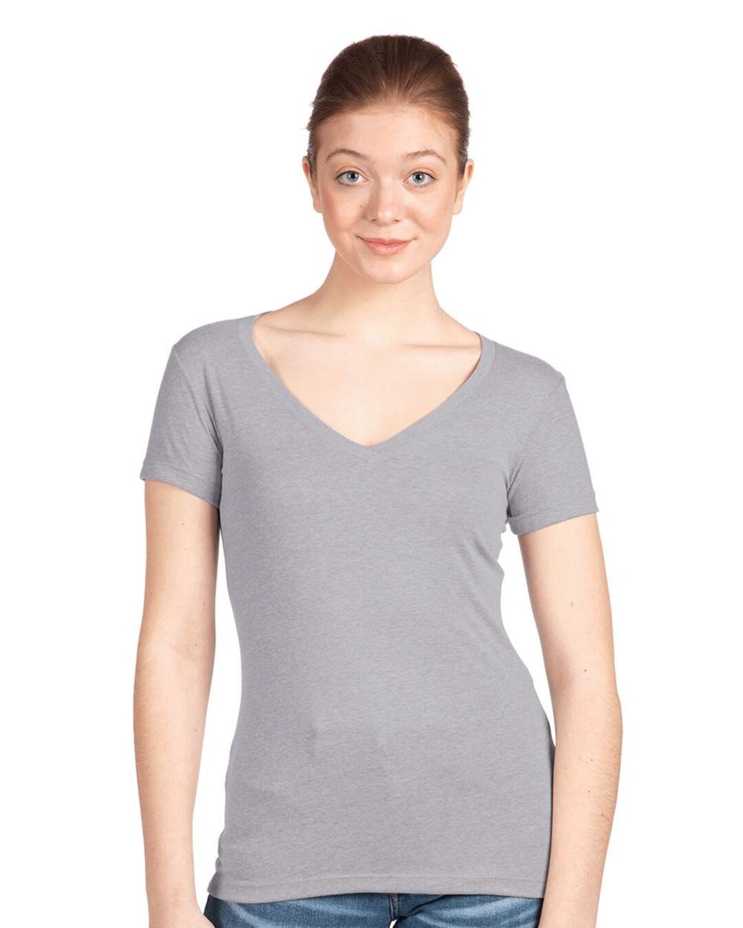 Next Level Women's V-Neck T-Shirt - 1x1 Baby Rib Collar, 60% Cotton 40% Polyester, White (X-Large) - View #7
