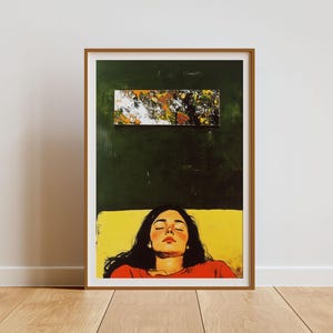 Sleeping woman painting, contemporary art poster, minimalist wall art, design decoration, woman print, preppy art, woman wall art
