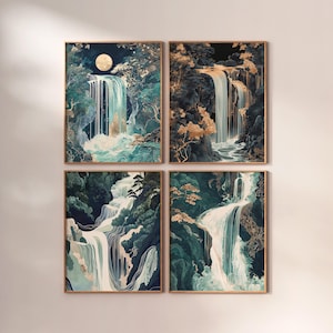 Hokusai ukiyo-e wall art, Japanese print, waterfall landscape poster, Japandi wall art, print, traditional poster, Japan decoration