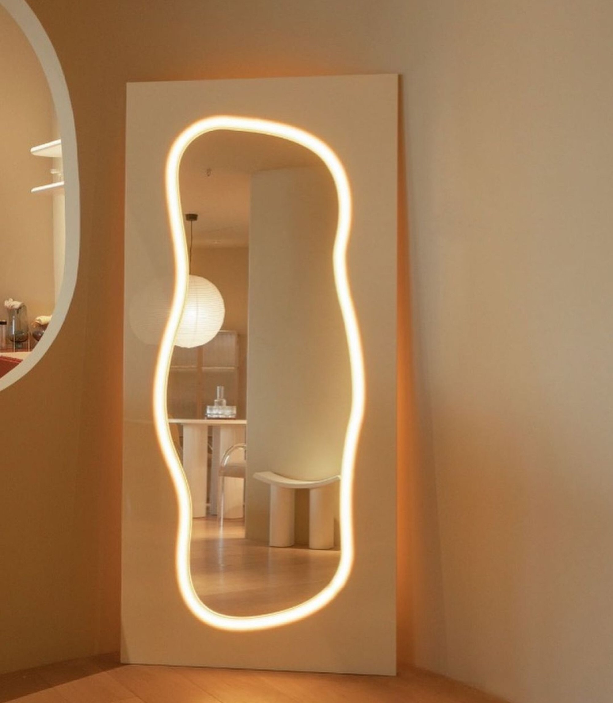 Curved Led Mirror Full Length Neon Mirror Floor Mirror Led Etsy