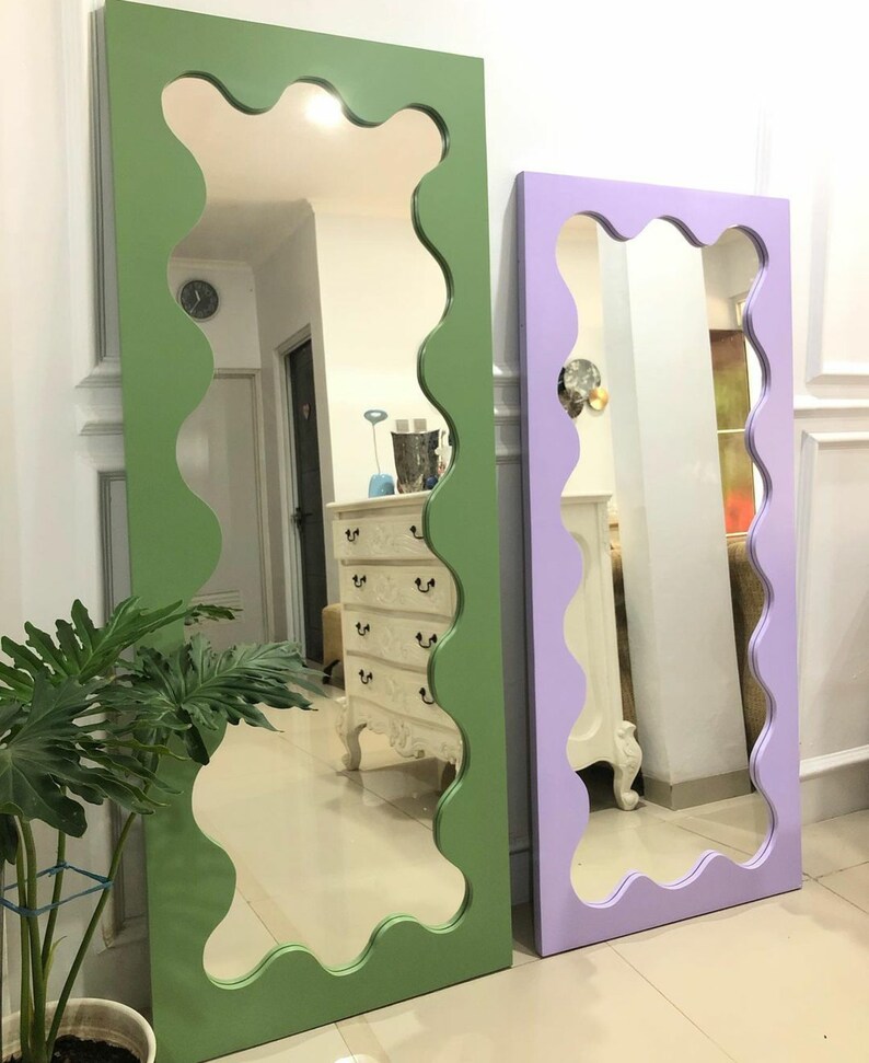 Wavy Floor Mirrorcurly Mirrorwooden Edged Full Length Etsy