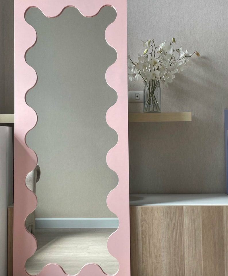Wavy Floor Mirrorcurly Mirrorwooden Edged Full Length Etsy