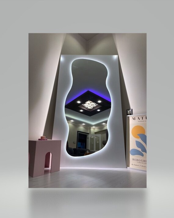 Curved Led Mirror Full Length Neon Mirror Floor Mirror Led Etsy