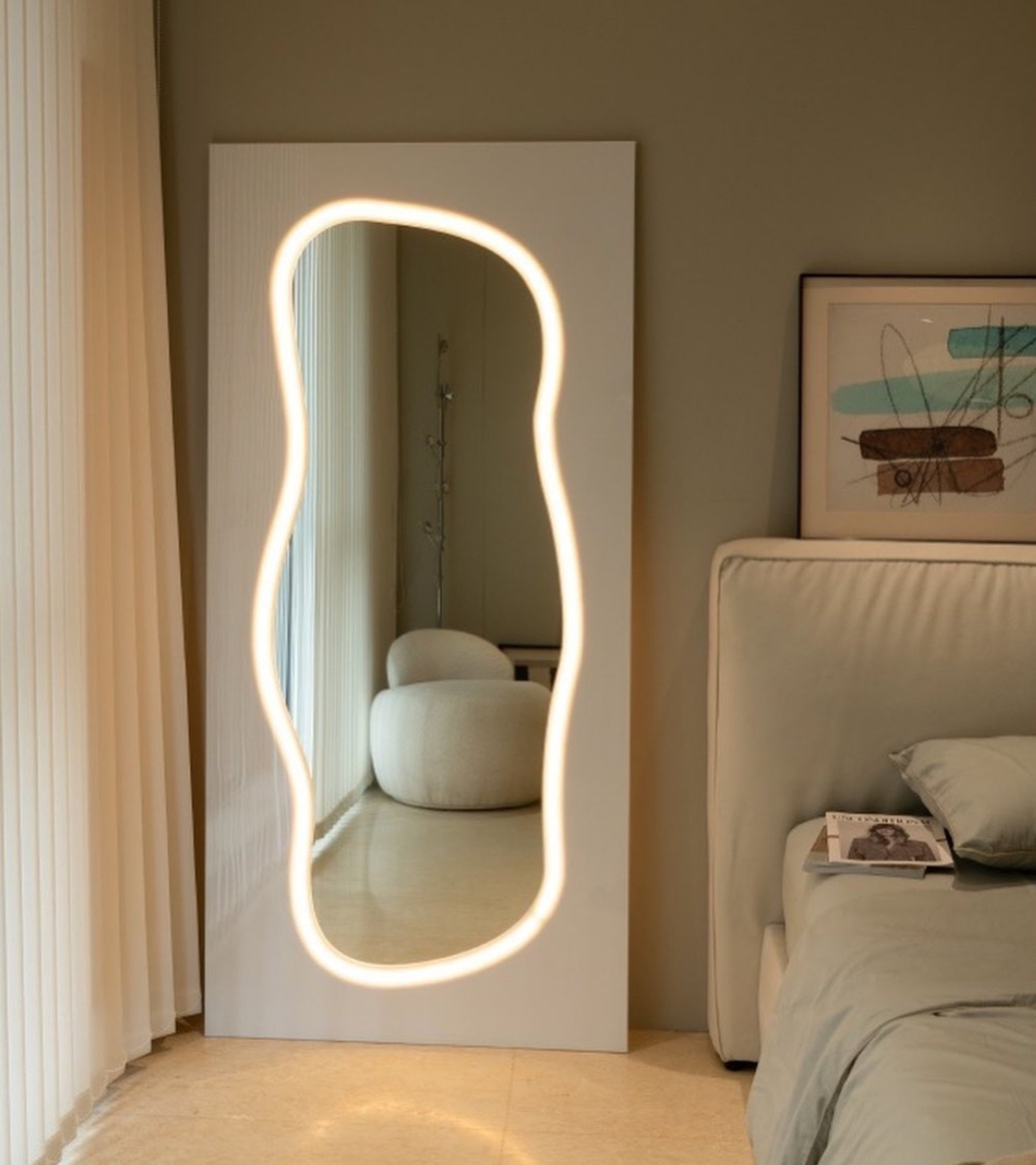 Curved Led Mirror Full Length Neon Mirror Floor Mirror Led Etsy