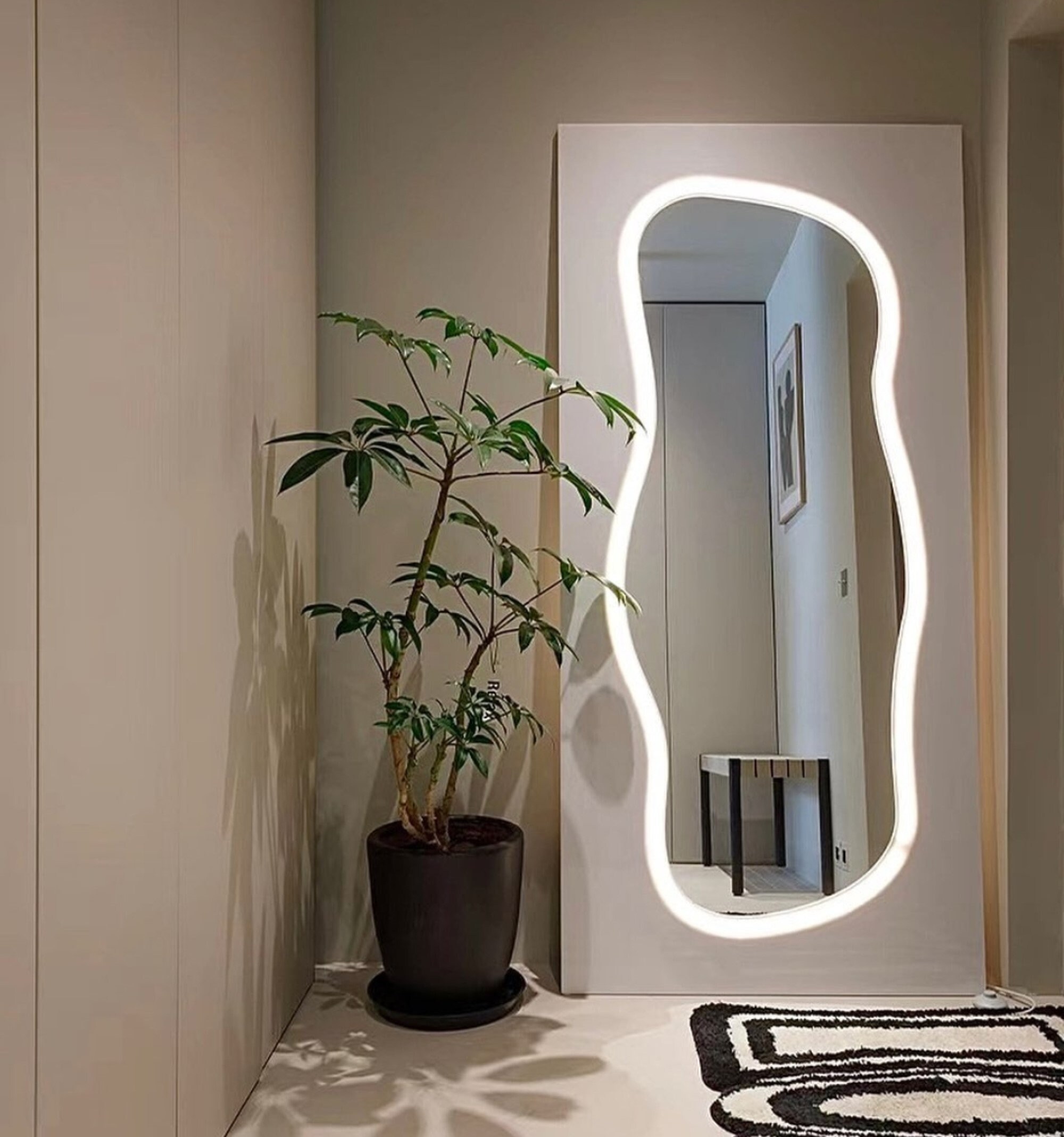 Curved Led Mirror Full Length Neon Mirror Floor Mirror Led Etsy