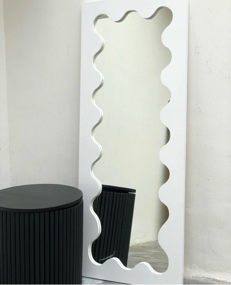 Wavy Floor Mirrorcurly Mirrorwooden Edged Full Length Etsy