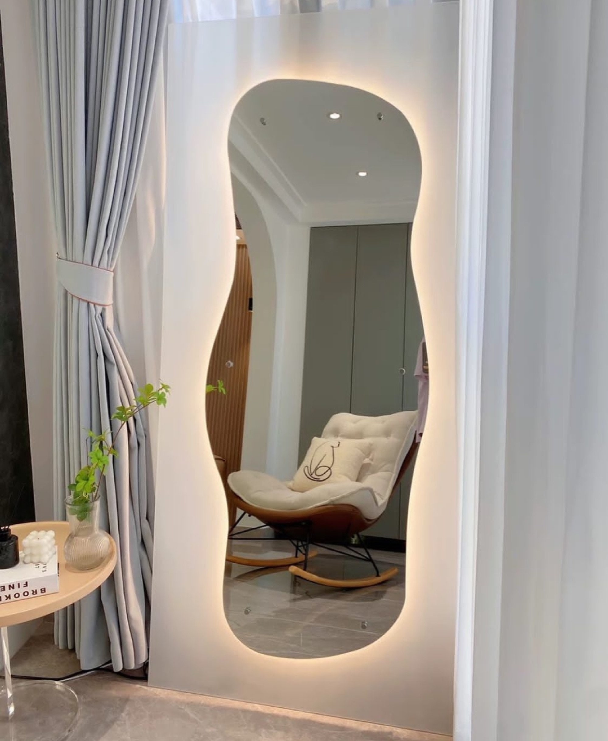 Curved Led Mirror Full Length Neon Mirror Floor Mirror Led Etsy