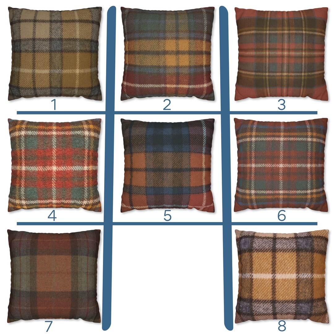 Burgundy, Brown, Gold and Green Plaid Pillows and Pillow Covers, Throw