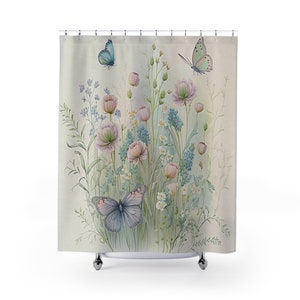 Butterflies and Wildflowers Polyester Shower Curtain