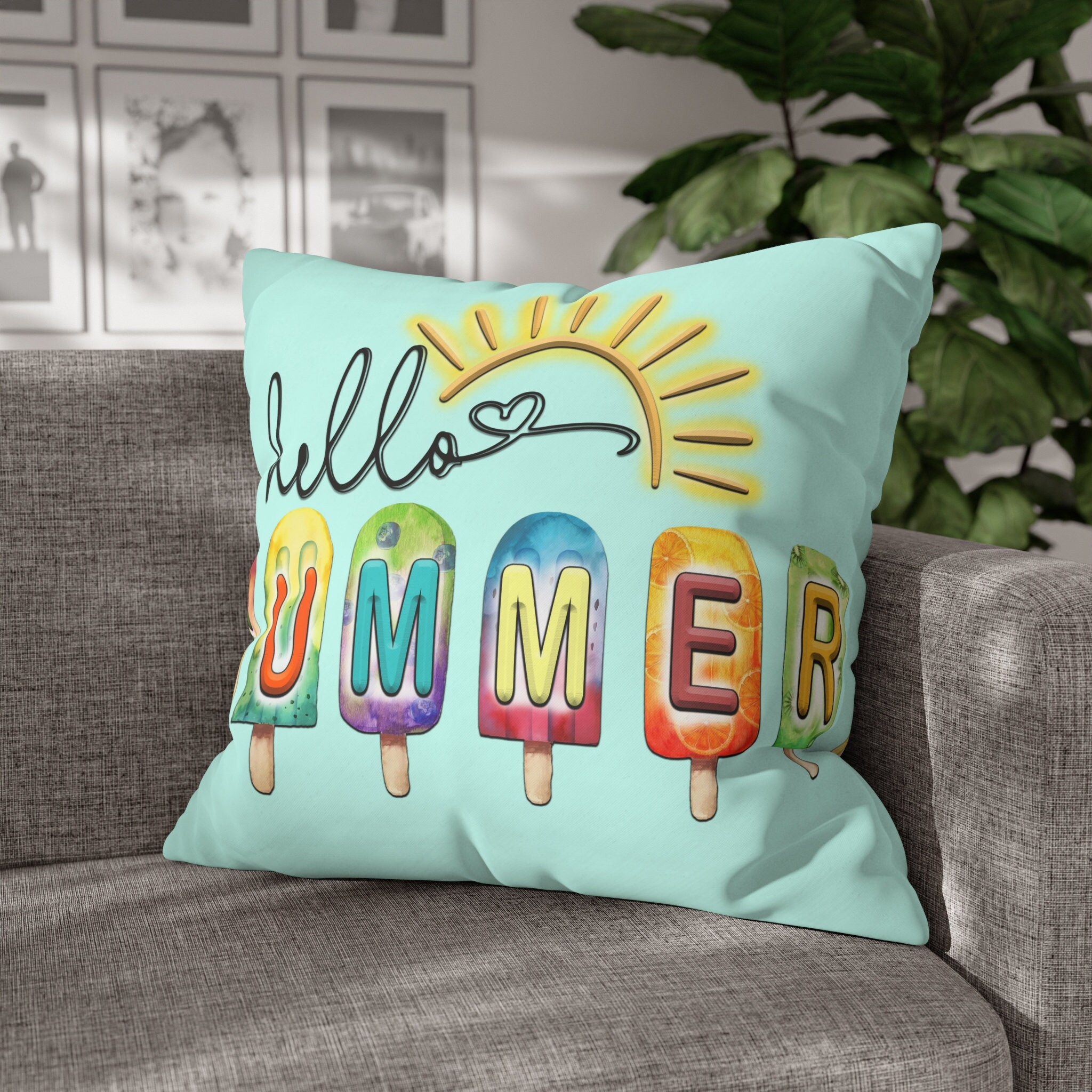 Bright Colorful Hello Summer Throw Pillows and Pillow Covers Etsy