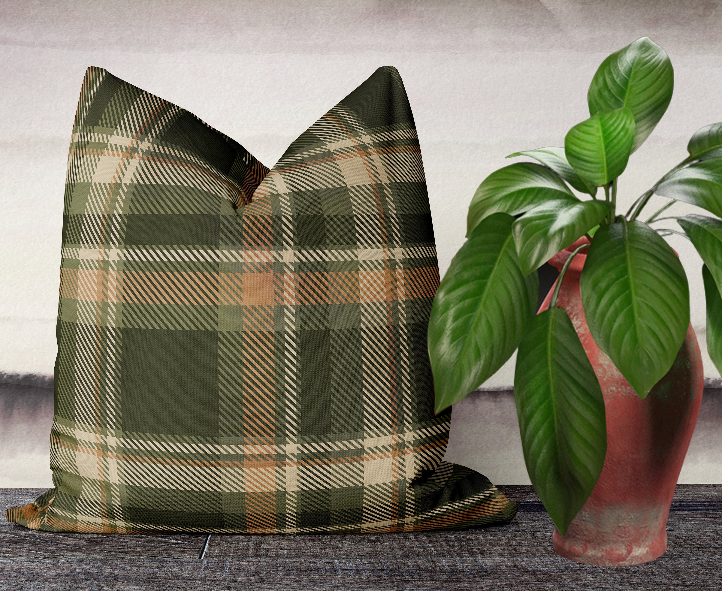 Green plaid cheap pillow