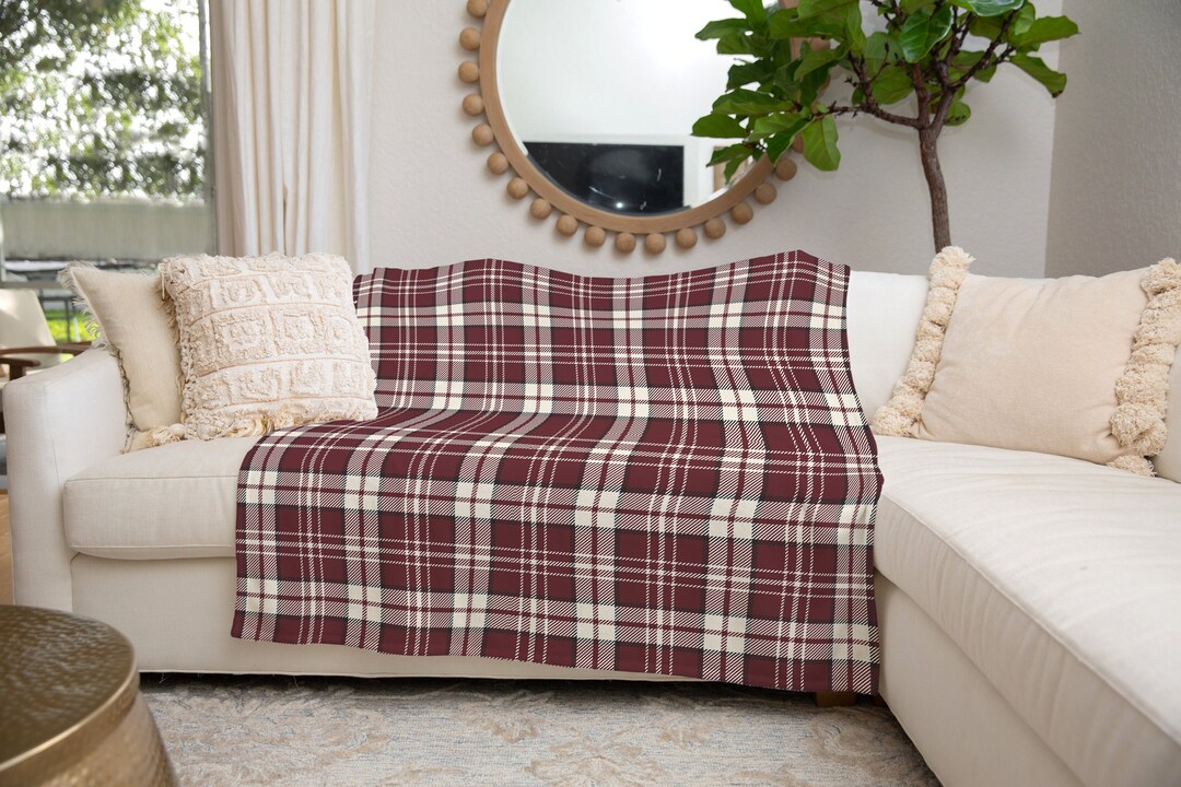 Burgundy Plaid Minky Blanket Soft Throw Blanket Blankets and Etsy