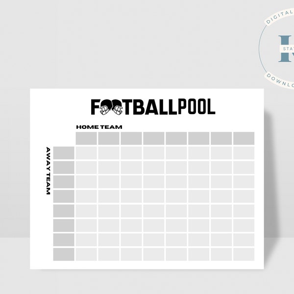 Football Pool Chart 2 - Super Bowl or Playoffs - Digital Download - Print at Home