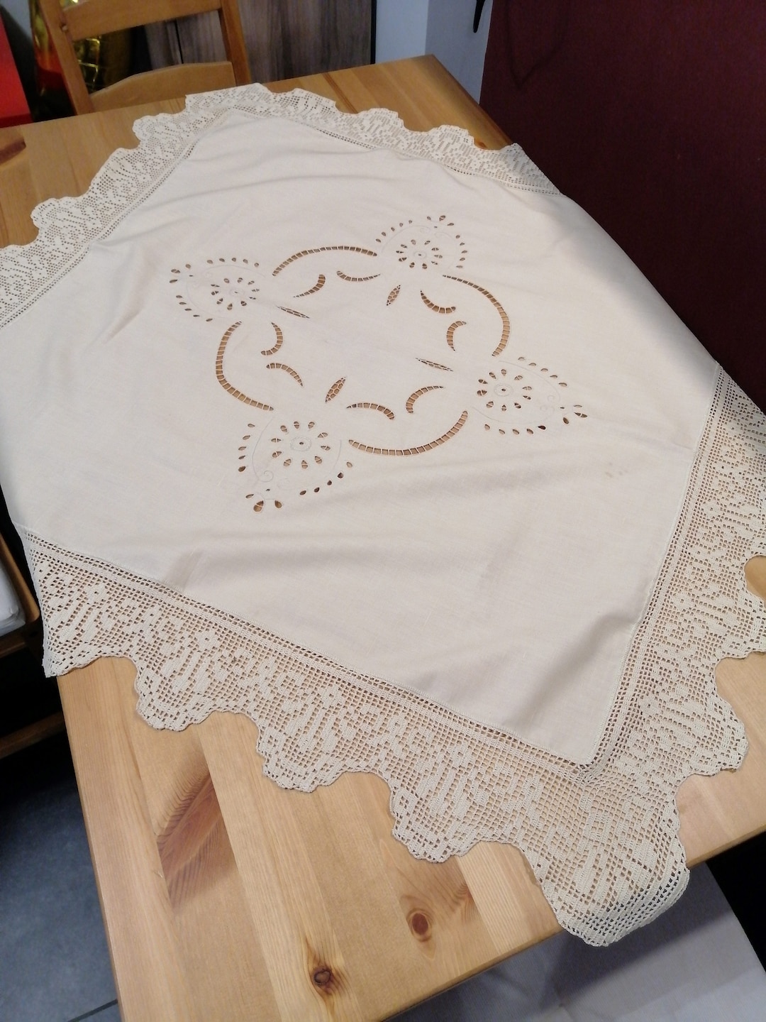 Handmade Vintage Table Cover Vintage Filet Crocheted Etsy