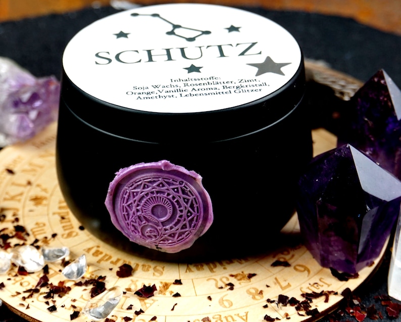 Ritual Kerze Schutz mit KristallenMagische Kerze Bergkristall Amethystbesonderes spirituelles Geschenk Bild 8