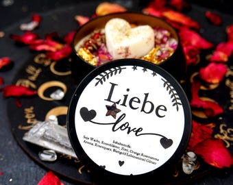 Ritual Kerze "Liebe" mit Kristallen*Magische Kerze Rosenquarz *besonderes spirituelles Geschenk